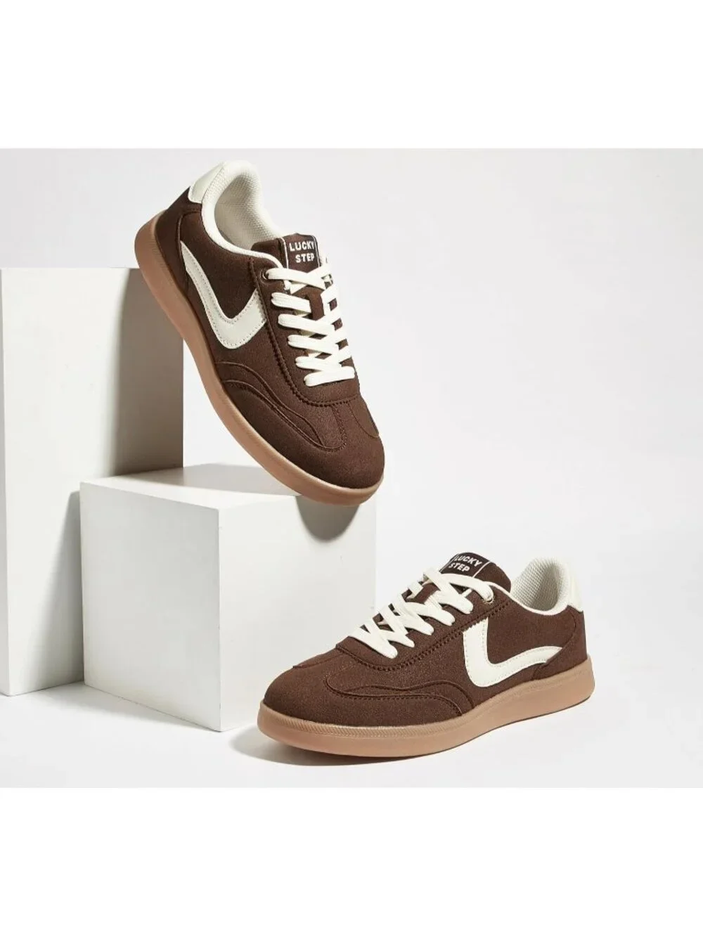 Women's Brown Classic Fashion Casual Skate No Slip Lace Up Walking Sneaker Shoes
